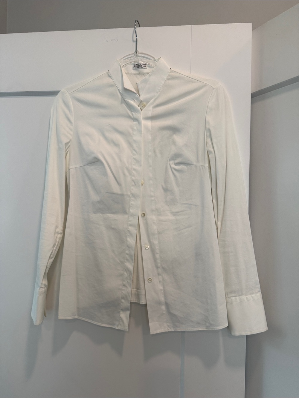 Brunello Cucinelli Cream Button-Front Long Sleeve Shirt
